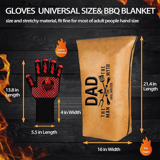 Dad Gifts, Fathers Day Dad from Daughter BBQ Blanket with Grill Gloves, Meat Resting Bag for BBQ Smoking, Grilling Gloves Heat Resistant for Outdoor Grill Party on Birthday