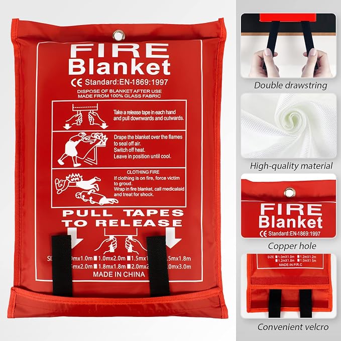 FLASLD Large Fire Blanket for Home and Kitchen, 6 ft x 8 ft Fiberglass Welding Blanket Emergency for People, Flame Retardant Protection and Heat Insulation