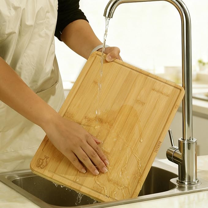 BAMBANG Bamboo Cutting Board Set, 3-Piece Wooden Chopping Boards for Kitchen, Non-Toxic Butcher Block with Juice Groove, Large Medium Small Cutting Boards for Meat, Vegetables & Cheese