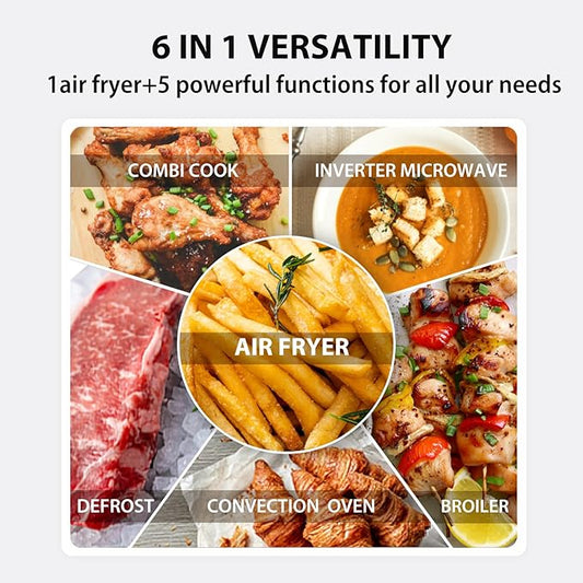TOSHIBA 6-in-1 Inverter Countertop Microwave Oven Healthy Air Fryer Combo, MASTER Series, Air Fryer, Broil, Convection, Speedy Combi, Even Defrost, Sound On/Off 27 Auto Menu Stainless Steel