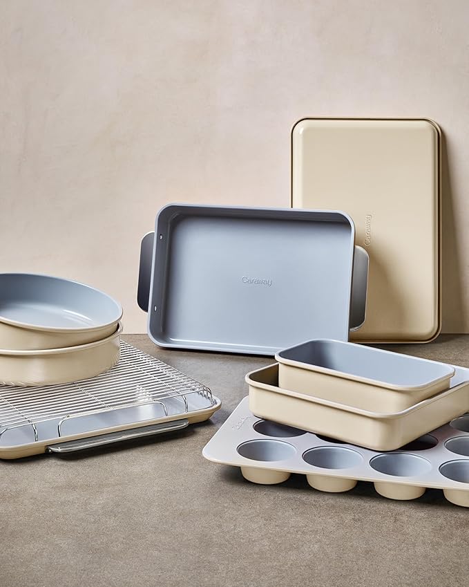 Caraway 9” Square Pan Duo - Non-Stick Ceramic Coating - Free From Forever Chemicals - Cake Pan Perfect for Brownies, Lemon Bars, & More - Gray