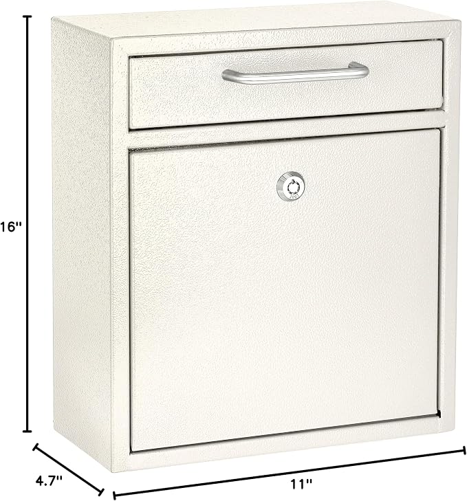 AdirOffice Ultimate Drop Box Wall-Mounted Mailbox - Hanging Secured Postbox - Durable Spacious Key - Perfect for After Hours Deposits Payments Key and Letter Drops (White, Large) (White, Large)