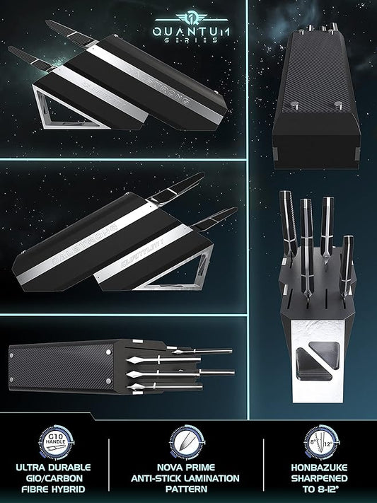 Dalstrong Knife Block Set - 5 Piece - Quantum 1 Series - American Forged BD1N-VX Hyper Steel - Carbon Fibre G10 Hybrid Handle - Professional Kitchen Set - Knife Set