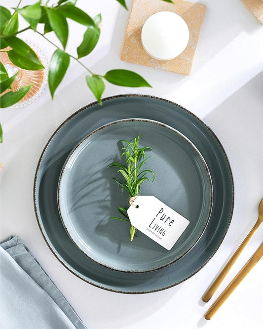 Stoneware dinnerware set 8 persons Rustic 24 pcs - Rustic design dinnerware set, dishwasher safe - Bowl and plate set - Pure Living dinnerware in smoky blue…