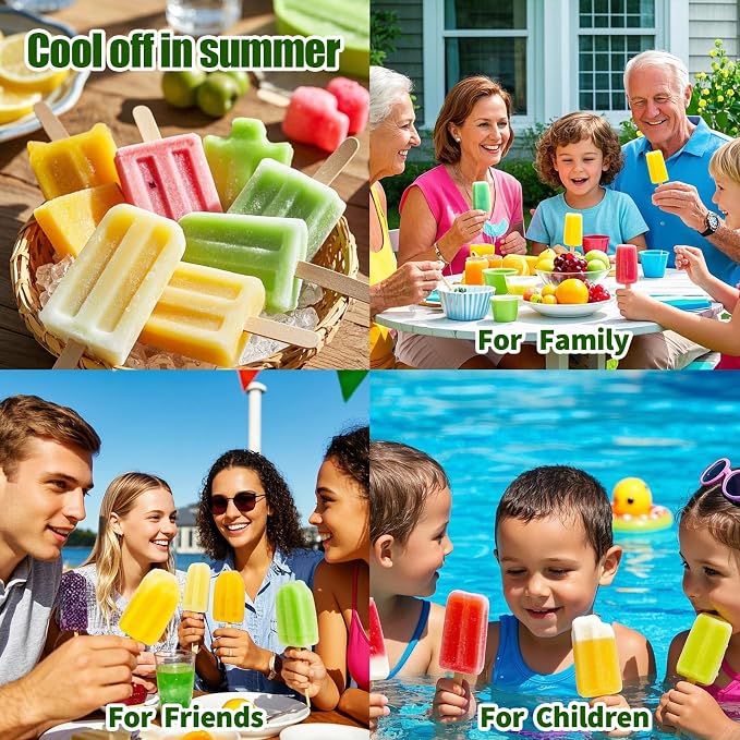 Silicone Popsicles Molds, Food Grade Popsicle Molds for Kids, Homemade Popsicle Mold, BPA Free Ice Cream Mold, lce Pop Molds Maker-with Popsicle Sticks, Popsicle Bags, Funnel (Light Green)
