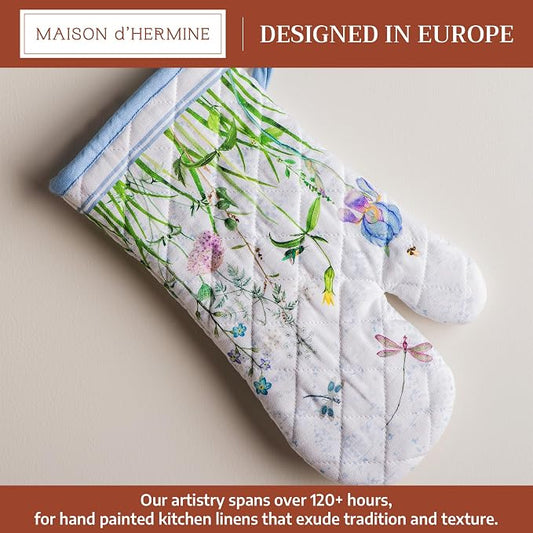 Maison d'Hermine Oven Gloves 100% Cotton Oven Mitt (7" x 13", Pack of 1) | With Loop Heat Resistant BBQ Cooking Gloves Baking Grilling Kitchen Handling Hot Pans Spring Summer - Fleurs De Mai