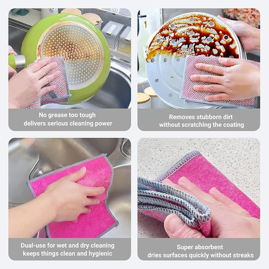Multifunctional Non-Scratch Wire Dishcloth, 10PCS Double Layer Multipurpose Wire Dishwashing Rags for Wet and Dry, Dish Cloths for Washing Dishes, Stovetops, Kitchen Countertops with Ease