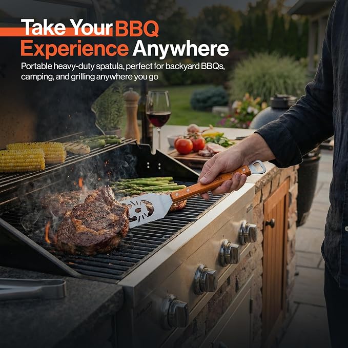 Stainless Steel Grill Spatula for Outdoor Grill, 7-in-1 BBQ Spatulas Turner, Fork & Tongs, Heavy Duty Metal Grilling Spatula with Bottle Opener, Multifunctional Barbecue Grilling Tool