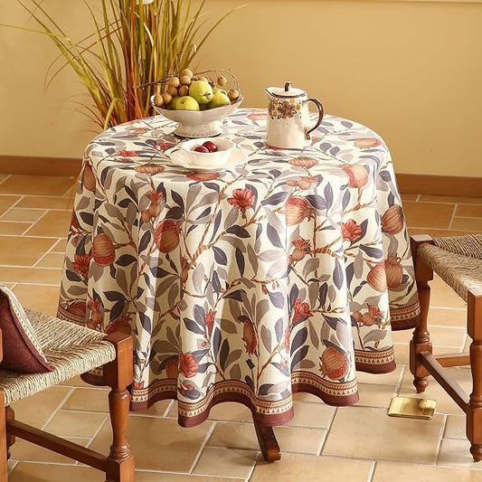 patdrea Designer Linen Small Round Tablecloth,Vintage Pomegranates and Leaves Tree Fall Tablecloths,Table Decor Cover for Kitchen Dining,Christmas,Thanksgiving,Party,Diameter 55"-Tehran a