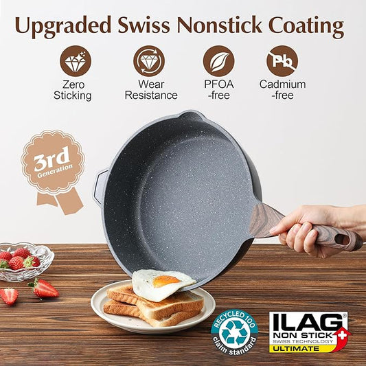 SENSARTE Nonstick Deep Frying Pan Skillet, 11-inch Saute Pan with Lid, Stay-cool Handle, Chef Pan Healthy Stone Cookware Cooking Pan, Induction Compatible