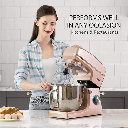 VIVOHOME 7.5 Quart Stand Mixer, 660W 6-Speed Tilt-Head Kitchen Electric Food Mixer with Beater, Dough Hook, Wire Whip, and Egg Separator, Champagne