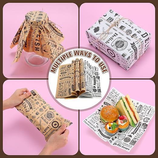 1000 Pcs 12 x 12 Inch Deli Wax Paper Sheets Grease Resistant Tray Basket Liners Newsprint Paper Water and Grease Proof Sandwich Wrapping Square Hot Dog Wrappers for Food Baking (Brown,White)