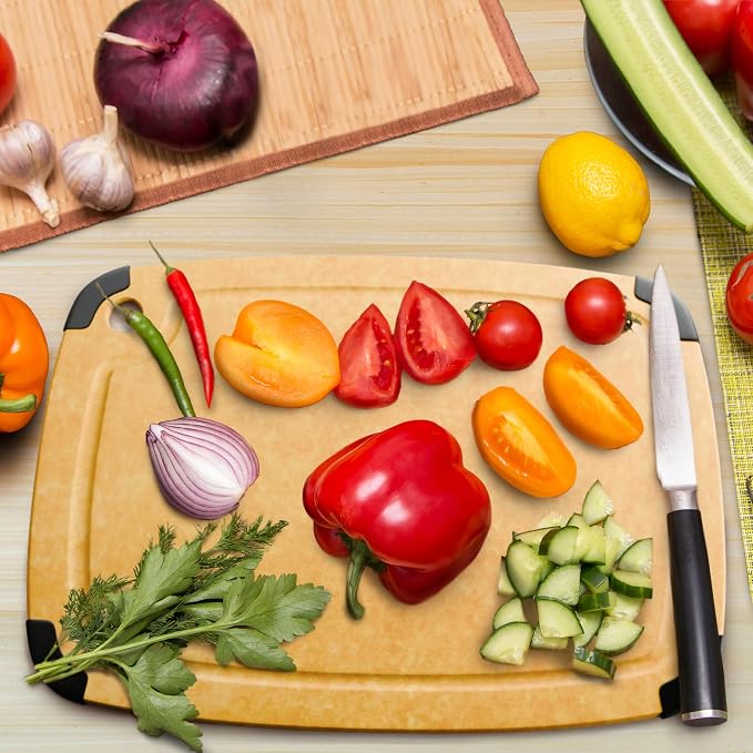 Dishwasher Safe Cutting Boards for Kitchen - Extra Large 18" x 12" Composite Wood Cutting Board with Juice Groove, Non-Slip Feet & Lightweight Eco-Friendly Design - Natural