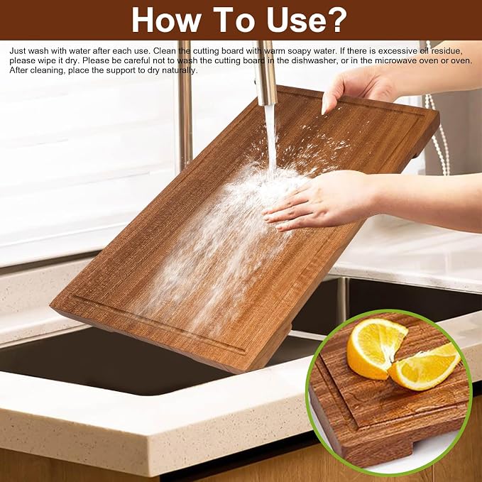 Wooden Cutting Boards For Kitchen Real Solid Sapele Wood Chopping Board One Piece Thick Hard No Glue Non Toxic With Juice Groove And Stand All Whole Single Wood Butcher Block (18 * 12 * 1.2Inch)