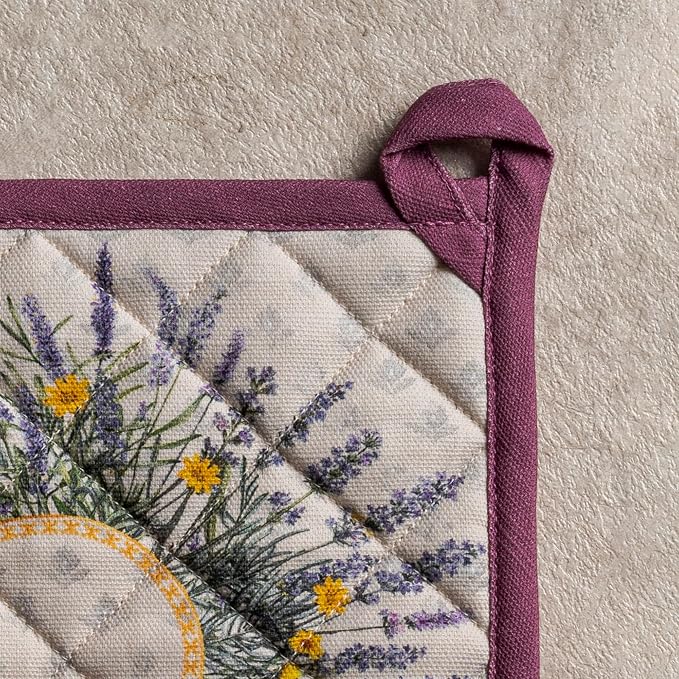 Maison d' Hermine Pot Holders 100% Cotton Potholders (8" x 8", Pack of 1) | Heat Resistant Hot Pads with Loop BBQ Cooking Baking Farmhouse Kitchen Handling Hot Pans Spring Summer - Fanny Lavender