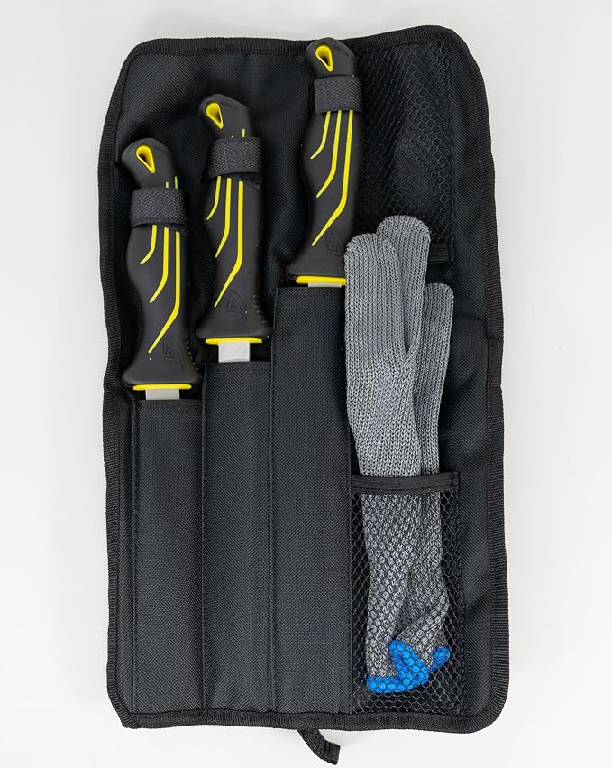 danco 5-Piece Fillet Knife Kit w Roll Bag, Cut-Resistant Glove, 6-9 Inch | 5-Piece Fillet Knife Kit, 6, 7 and 9-Inch Stainless Steel Knives, Cut-Resistant Glove, Protective Roll Bag, Non-Slip Grip