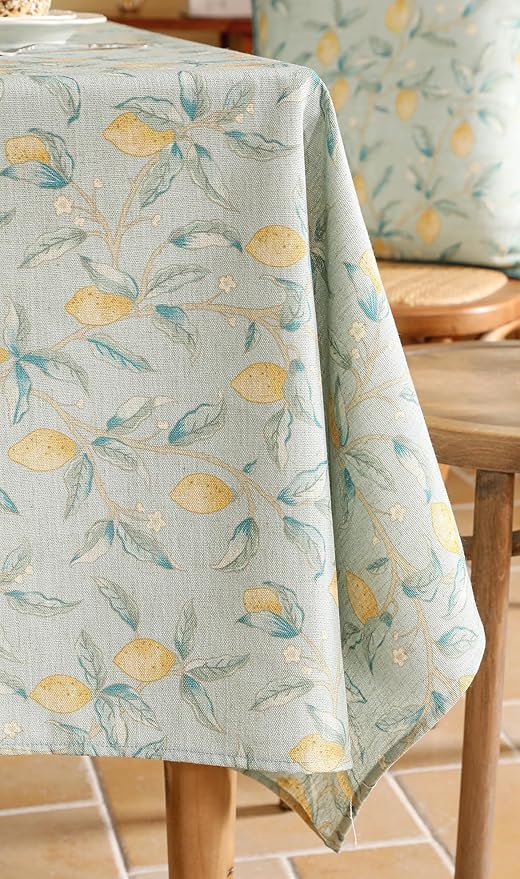 patdrea Designer Linen Green Tablecloth for Rectangle Table,Vintage Breathable Yellow Fruits Pattern Extra Long Table Cloth,Decor Cover for Kitchen Dining,Christmas,Thanksgiving,67"x118"-Ania a