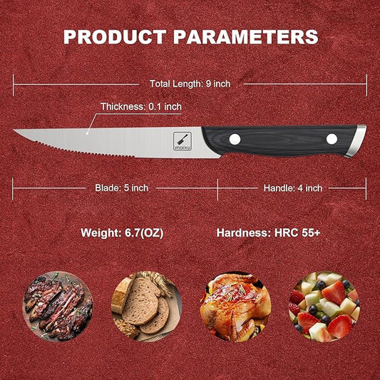 imarku Steak Knives, Steak Knives Set of 8, Serrated Steak Knife Set with Pakkawood Ergonomic Handle, Japanese HC Steel Steak Knife and Gift Box, Best Gift for Christmas&Thanksgiving