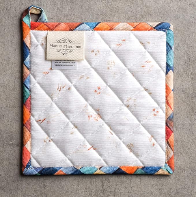 Maison d' Hermine Pot Holders 100% Cotton Potholders (8" x 8", Pack of 1) | Heat Resistant Hot Pads with Loop BBQ Cooking Baking Kitchen Handling Hot Pans Thanksgiving Christmas - Faisan D'Automne
