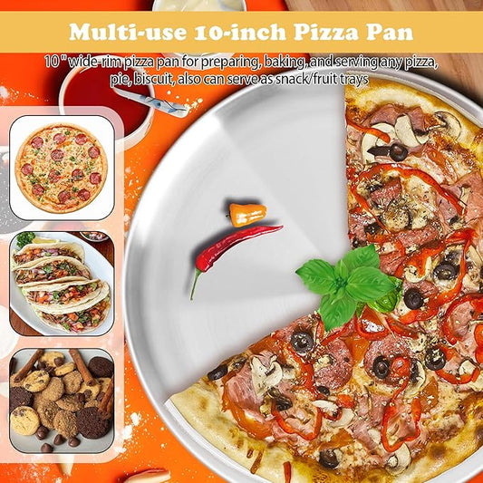 Pizza Pan 10 Inch Set of 2 for Oven, Non-Stick Stainless Steel Pizza Steel, Durable Non-Toxic Round Pizza Pans for Cookie Pizza Pie Cake, Dishwasher Safe & Easy Clean