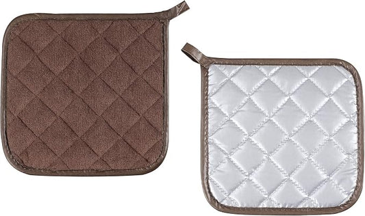 Joyhalo 5 Pack Pot Holders for Kitchen Clearance | Cotton Made, Machine Washable, Heat Resistant Potholder, Hot Pads, Trivet for Cooking and Baking, Brown