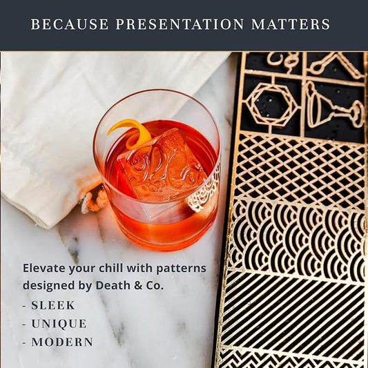 Death & Co Clear Ice Cube Maker Design Tray - Craft Modern Bourbon & Cocktails in 5 Seconds - Whiskey Mold Cube Ice Stamp – Bartender Accessories - Old Fashion Cocktails by Ash Harbor X Death and Co
