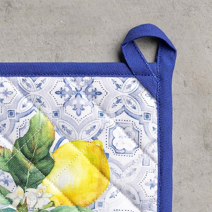 Maison d' Hermine Pot Holders 100% Cotton Potholders (8" x 8", Pack of 2) | Heat Resistant Hot Pads with Loop BBQ Cooking Baking Farmhouse Kitchen Handling Hot Pans Spring Summer - Citrus