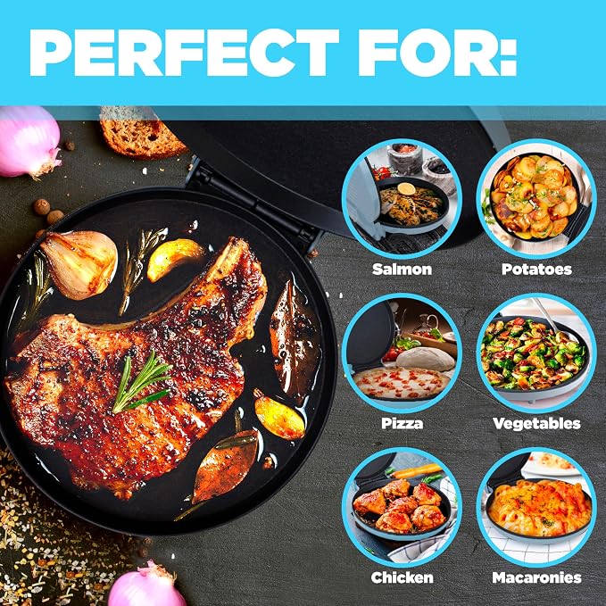 Courant Pizza Maker 12 inch Pizzas Machine, Newly improved Cool-touch Handle Non-Stick plates Pizza oven & CalzoneMaker, Electric Countertop Oven for Home or School, 12” Indoor Grill/Griddle, Teal