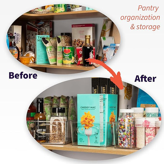 ClearSpace Plastic Pantry Organization and Storage Bins with Removable Dividers – Perfect Kitchen Organization or Kitchen Storage – Refrigerator Organizer Bins, Cabinet Organizers (2 Pack XL)