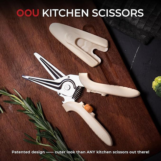 OOU White Bear Kitchen Scissors, All Purpose Heavy Duty Sharp Kitchen Shears Dishwasher Safe, Cooking Shears for Meat Chicken Fish Poultry Herb Bread