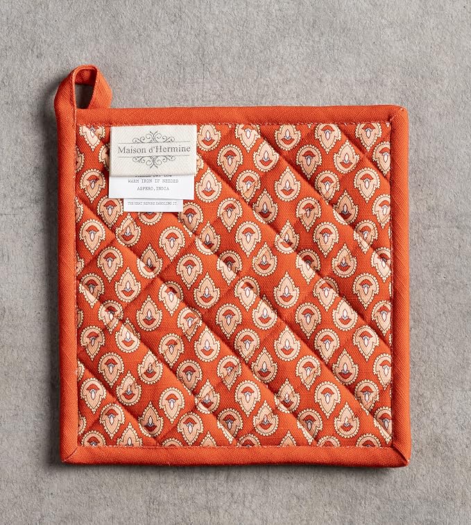 Maison d' Hermine Pot Holders 100% Cotton Potholders (8" x 8", Pack of 2) | Heat Resistant Hot Pads with Loop BBQ Cooking Baking Hotel Kitchen Handling Hot Pans Thanksgiving Christmas - Cachemire