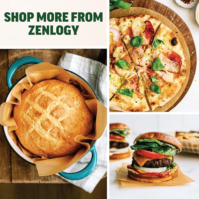 Zenlogy 8x8 Parchment Squares (200 sheets) - Unbleached, Non-stick, Pre-cut Parchment Paper - Fits 8x8 Brownie Square Pans and Toaster Oven Trays, and Air Fryer - Great for Wraps, Baking, Roasting