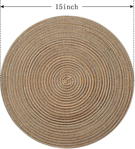 FunWheat Round Braided Placemats Set of 8 Place mats for Dining Tables Woven Heat Resistant Table Mats 15 inch for Fall (E Brown, 8pcs)