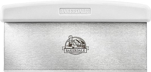 Bakerdale Large Bench/Dough/Cake Scraper, Icing Smoother Spreader, 10-inch Long Stainless Steel Blade, with white Polypropylene Handle