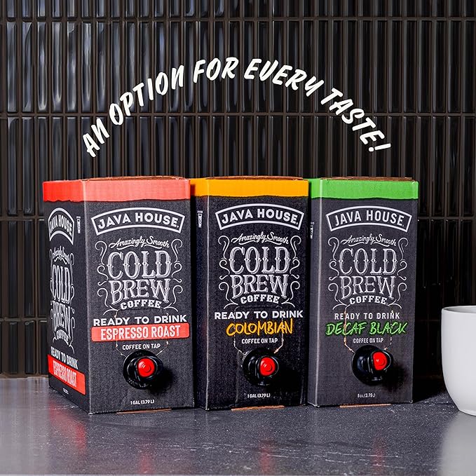 Java House Cold Brew Coffee on Tap – Premium 100% Arabica Dark Roast – Smooth Espresso Flavor with Dark Chocolate Notes – 1 Gallon Box (16 Servings) – Ready to Drink, No Brewing Required, Fridge-Friendly