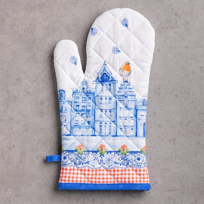 Maison d'Hermine Oven Gloves 100% Cotton Oven Mitt (7" x 13", Pack of 1) | With Loop Heat Resistant BBQ Cooking Gloves Baking Grilling Kitchen Handling Hot Pans Spring Summer - Amsterdam Canals