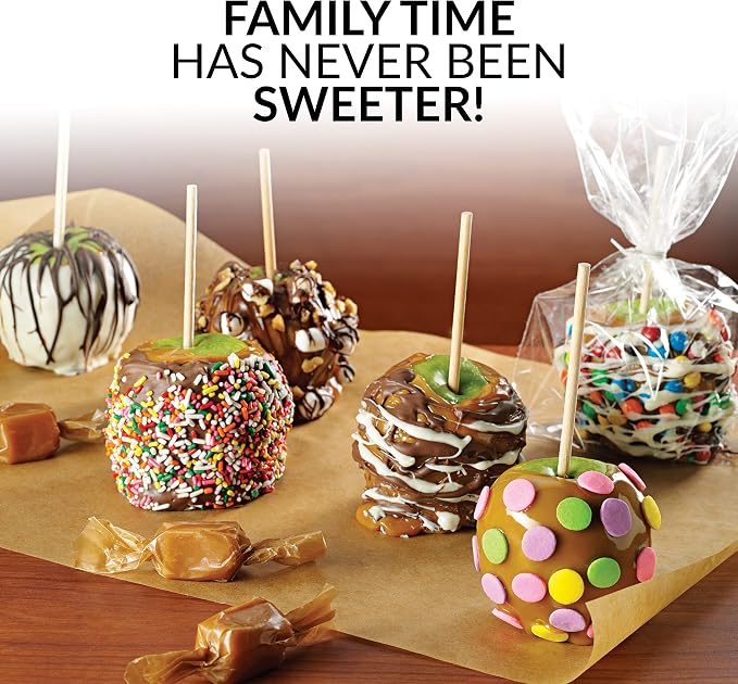 Nostalgia Chocolate & Caramel Fondue Pot, 25 Sticks, Fondue Machine with Decorating and Toppings Trays, Brown