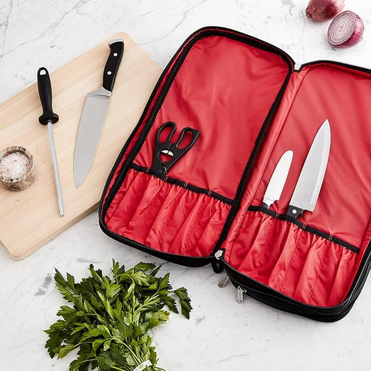 Mercer Culinary Double-Zip 17-Pocket Knife Case,Black