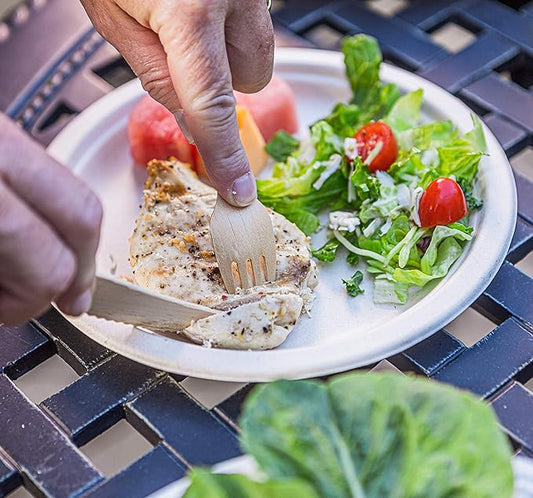 Disposable Wooden Cutlery Set - 100% Home Compostable - 100 Forks 6.5", Bamboo Utensils Alternative, Eco-Friendly, Organic, Sustainable and Carbon Neutral Certified