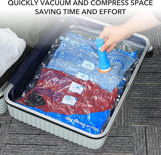 16 Pack Travel Vacuum Bags with Pump,vacuum travel bags with pump (2J/2L/2M2S/4 ROLLER BAGS/4 SMALL ROLLER BAGS), vacuum seal bags for clothing travel and home organization.