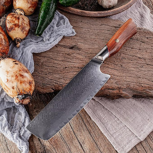 Damascus Nakiri Knife 7 Inch,Damascus Chef Knife,67-Layer VG10 Core Japanese Steel,Multipurpose Kitchen Knife,DamascusSantoku Knife,Professional Kitchen Knif,Ergonomic Handle (Vegetable Cutter)