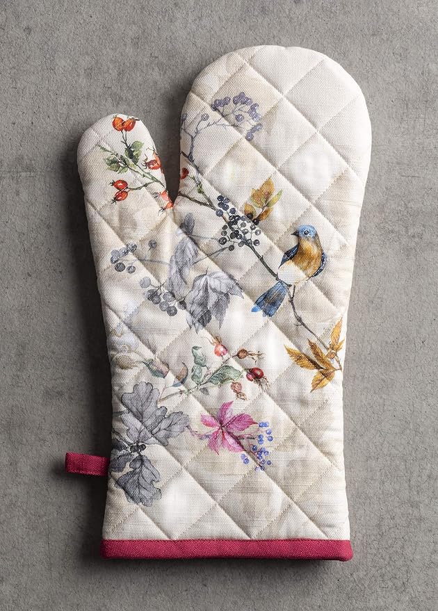 Maison d' Hermine 100% Cotton Oven Mitt & Pot Holder Set (7.5"x13" & 8"x8") | Heat Resistant BBQ Cooking Gloves with Loop Baking Kitchen Hotel Home Farmhouse Thanksgiving Christmas - Equinoxe - Beige