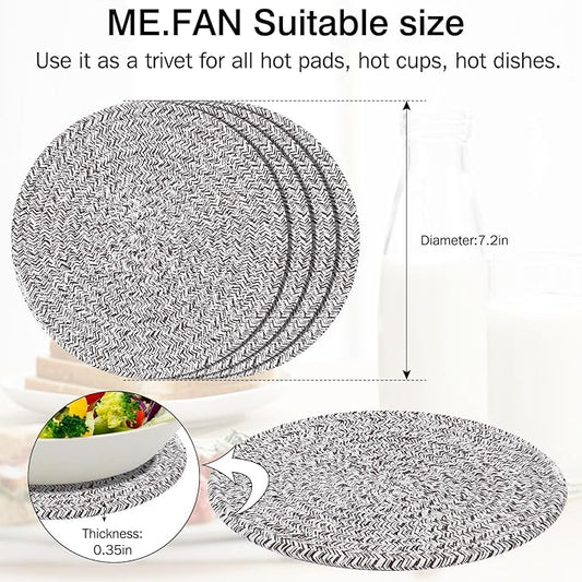 ME.FAN 7 Inch Trivets/Potholders 4 Set Cotton Thread Weave Trivets for Pots and Pans - Large Coasters/Hot Pads to Protect Desktop & Countertop - Mix Deep Coffee