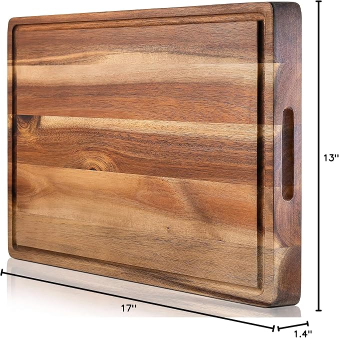 PREMIUM ACACIA Cutting Board & Professional Heavy Duty Butcher Block w/Juice Groove - Extra Large (17"x13"x1.4") Organic, End Grain Chopping Block. Ideal Serving Tray for Meat & Cheese