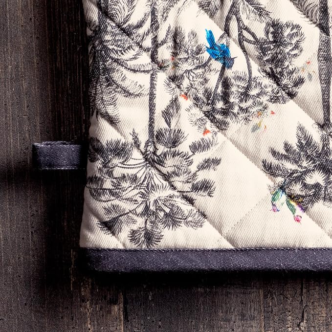 Maison d' Hermine 100% Cotton Oven Mitt & Pot Holder Set (7.5"x13" & 8"x8") | Heat Resistant BBQ Cooking Gloves with Loop Baking Grilling Kitchen Hotel Home Farmhouse Thanksgiving Christmas - Amazonia