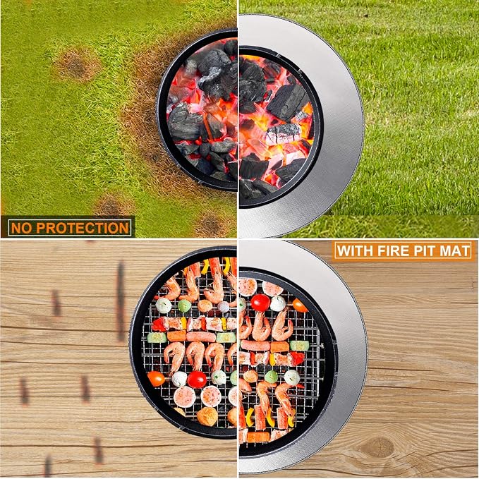 DocSafe 38" Round Fire Pit Mat for Solo Stove Bonfire,4-Layer Double-Sided Fireproof Heat Insulated Under Grill Mat Protector for Deck,Patio,BBQ,Oil-Proof and Reusable and Waterproof,Black&Silver