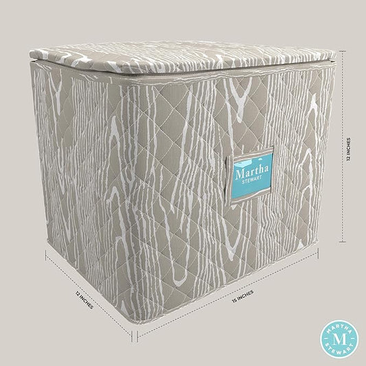 Martha Stewart Dinnerware Stemware Glassware Stackable Organizer Home Storage Container Case, Set of 2 Goblet Stemware Storage Organizers With Removable Fabric Dividers, Skyland Faux Bois