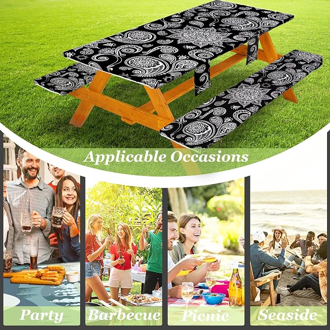 Picnic Table Cover with Bench Covers Table Cloth Tablecloth Summer Outdoor Rv Patio Tent Camping Glamping Campsite Camper Essentials Accessories Items Gear Gadgets Stuff Necessities Supplies Must Have