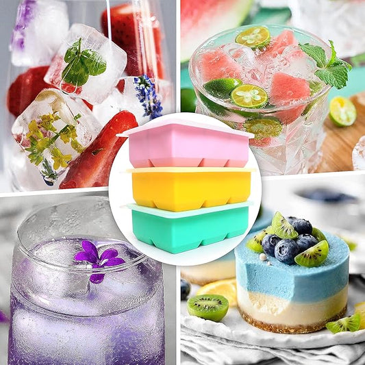 Silicone Ice Cube Trays 3 Pack - Large Size Silicone Ice Cube Molds with Leak Proof Removable Lid Square Ice Cube Tray And BPA Free for Cocktail,Whiskey, Stackable Flexible Ice
