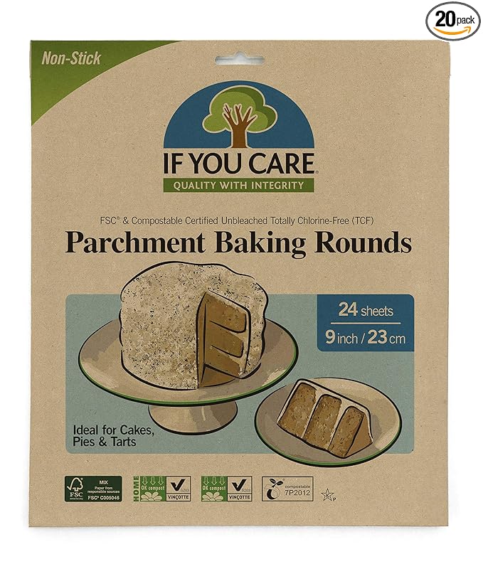 If You Care Parchment Paper Rounds for Baking Cakes, Pies, Tarts – 20 Pack of 24 CT Circle Liners - Unbleached, Chlorine Free, Greaseproof, Silicone Coated – 9 Inch Diameter